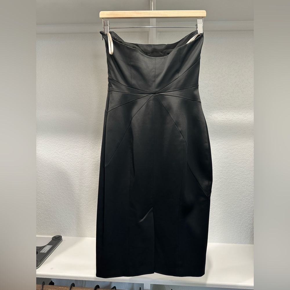 Karen Millen black satin cocktail dress, size 6 - Picture 2 of 5